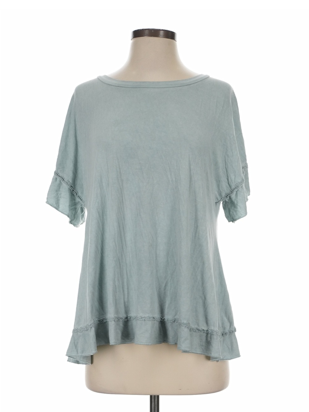New POL Light Blue Short Sleeve Ruffle Hem Women’s Top• Small